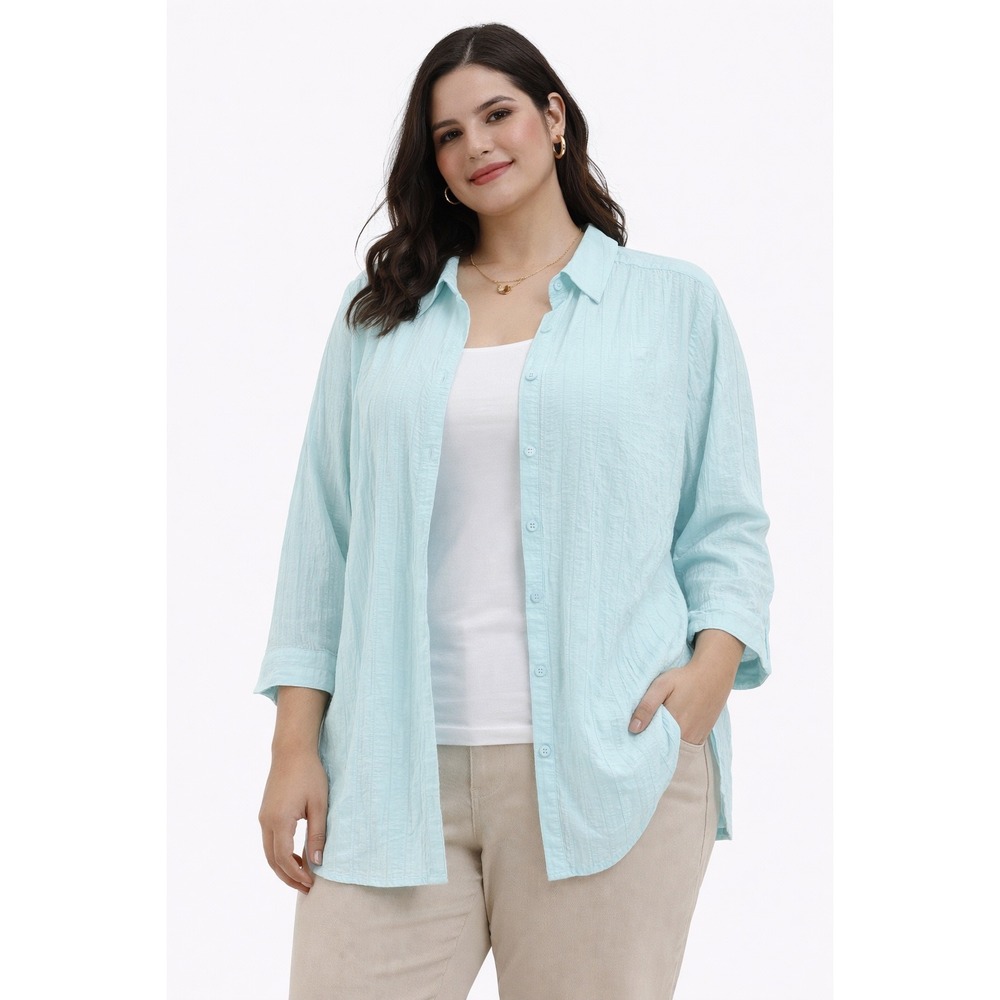 Croft &‎ Barrow Shirt Set Women PXL Blue Seersucker 2pc Button Up Top Coastal